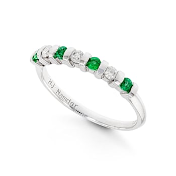 Round Diamond and Emerald 14K White Gold Ring
