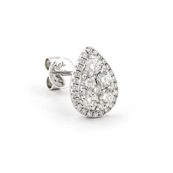 Round Diamond Halo Cluster 14K White Gold Earrings