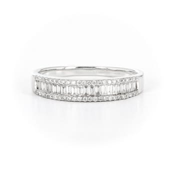Round and Channel Baguette Diamond 14K White Gold Ring