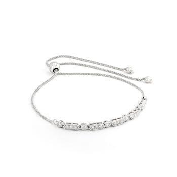 Prong & Bezel Set Diamond 14K White Gold Bolo Bracelet
