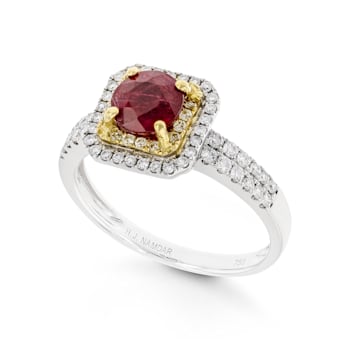 Red Ruby with Yellow and White Diamonds 18K Two-tone Gold Ring