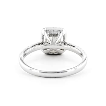 Round and Baguette Diamond Halo 14K White Gold Ring