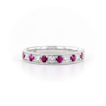 Round Diamond and Ruby 14K White Gold Ring