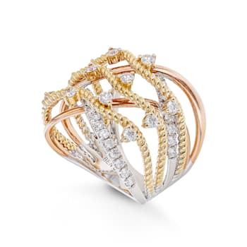 Round Diamond 14K Tri-Color Gold Ring