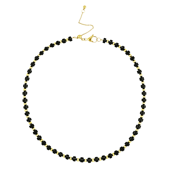 REBL Kennedy Black Agate 18K Yellow Gold Over Hypoallergenic Steel
Beaded Necklace