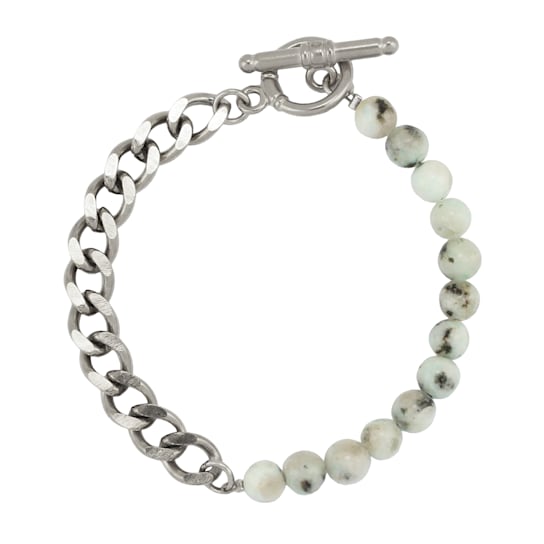 REBL Ashton Kiwi Jasper Hypoallergenic Steel Half Chain Half Beaded Bracelet