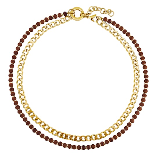 REBL Cleo Red Mahogany Jasper 18K Yellow Gold Over Hypoallergenic Steel
Beaded Necklace With Chain