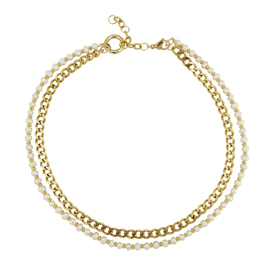 REBL Cleo Pearl 18K Yellow Gold Over Hypoallergenic Steel Beaded
Necklace With Chain