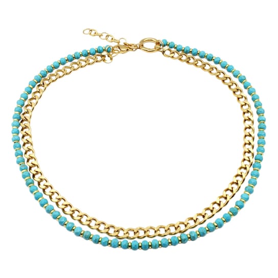 CLEO Blue Magnesite 18K Yellow Gold Plated Stainless Steel Beaded
Necklace With Chain