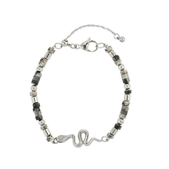 Kye Larvikite Hypoallergenic Steel Snake Beaded  Bracelet