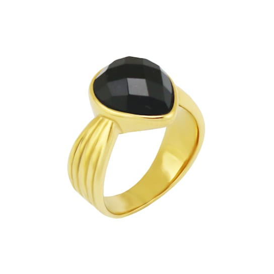 Beck Black Agate 18K Hypoallergenic Steel Ribbed Teardrop Ring