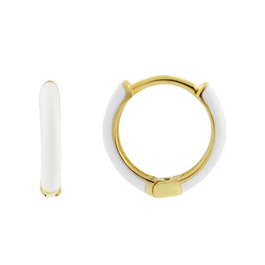REBL Drew White Enamel 18K Yellow Gold Over Hypoallergenic Steel Small
Huggie Earrings