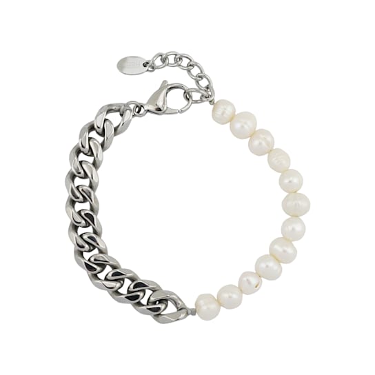 REBL Page Hypoallergenic Steel Pearl and Chain Bracelet