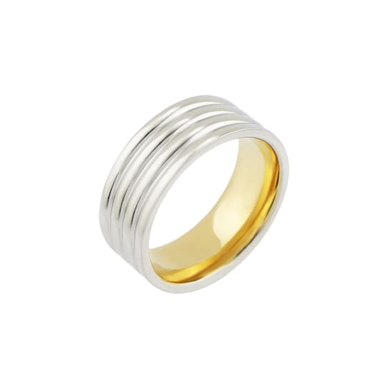 REBL Ash Two Tone Hypoallergenic Steel Ribbed Ring