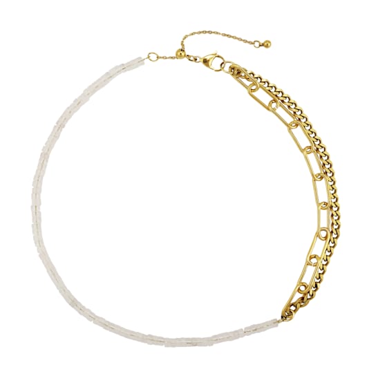 REBL Taylor Rose Quartz 18K Yellow Gold Over Hypoallergenic Steel Half
Chain Half Beaded Necklace