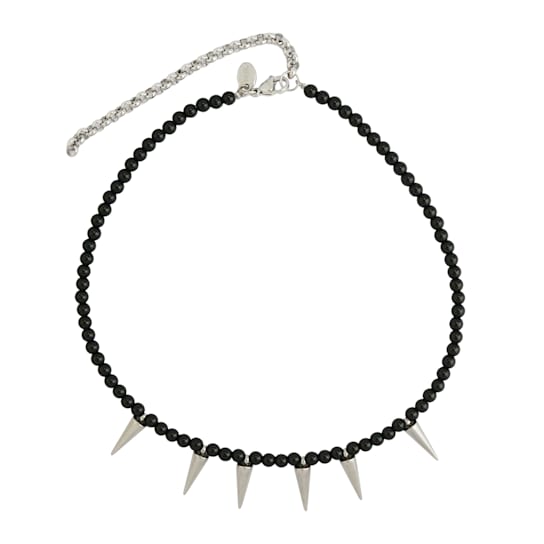 Alfie Hypoallergenic Steel Black Glass Beaded Spike Necklace