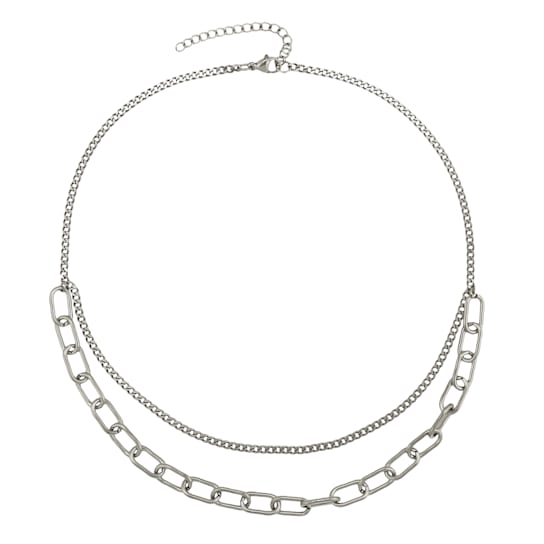 ROXY Stainless Steel Double Chain Necklace