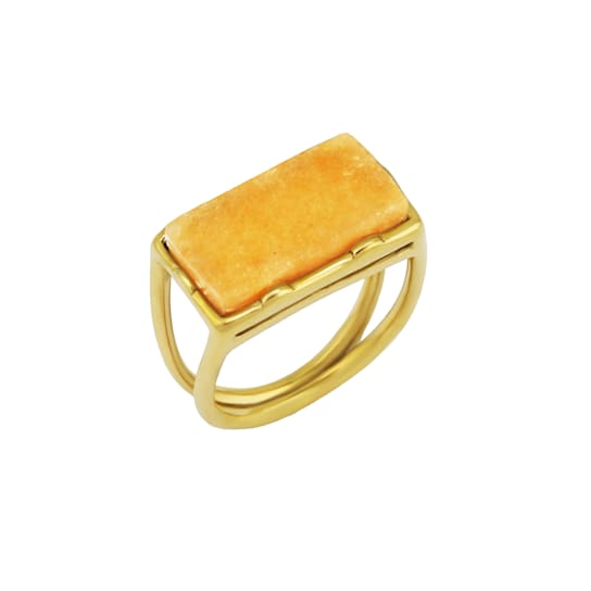 Nova Pink Aventurine 18K Yellow Gold Plated Stainless Gemstone Ring