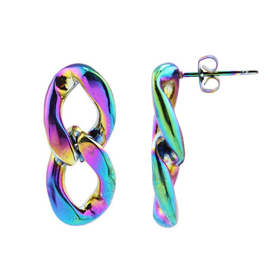 REBL Cass Hypoallergenic Steel Chain Link Rainbow Earrings