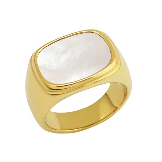 REBL Stella Pearl 18K Yellow Gold Over Hypoallergenic Steel Ring