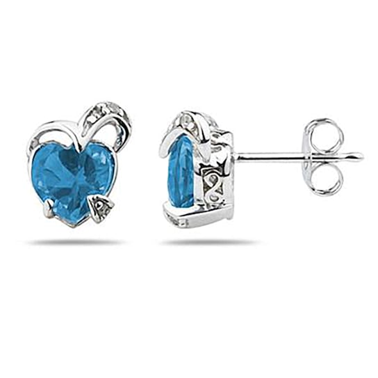 1 1/2 Carat TW Heart Shape Blue Topaz & Diamond Earrings in 14K
White Gold