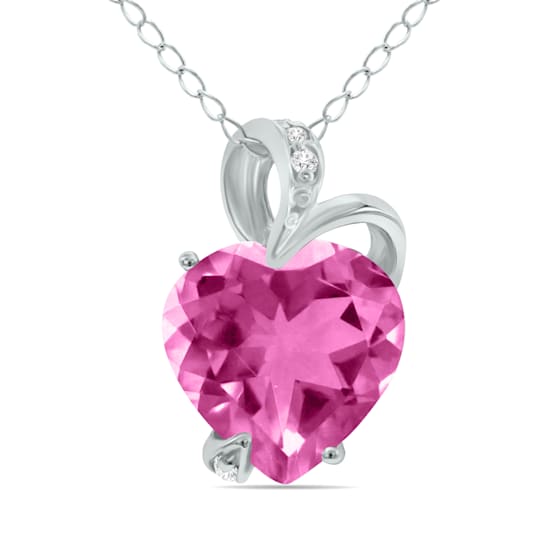 4.75 Carat Pink Topaz Heart and Diamond Pendant in 14K White Gold