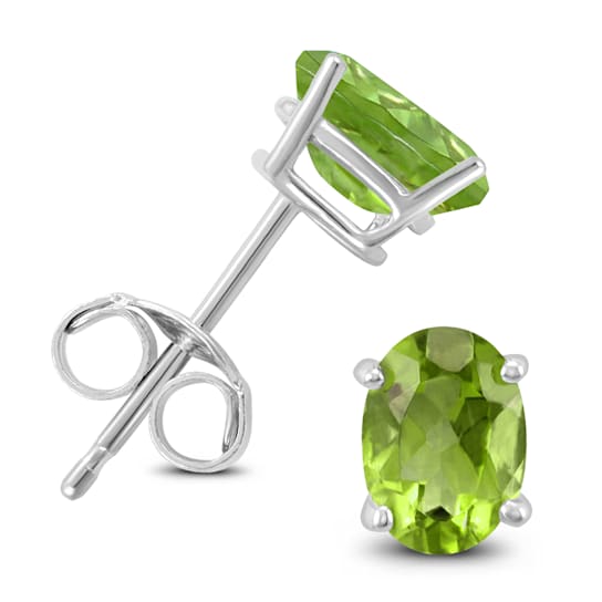 14K White Gold 7x5MM Oval Peridot Earrings
