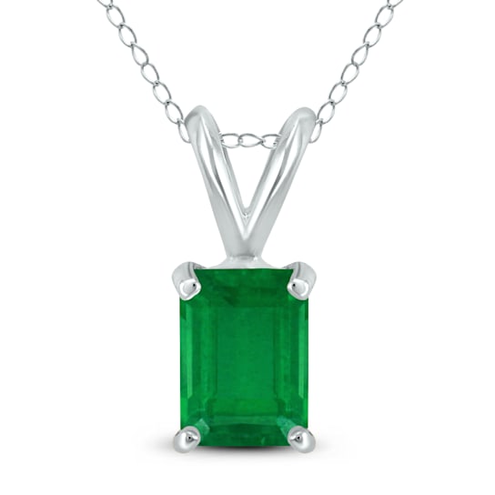 14K White Gold 6x4MM Emerald Shaped Emerald Pendant