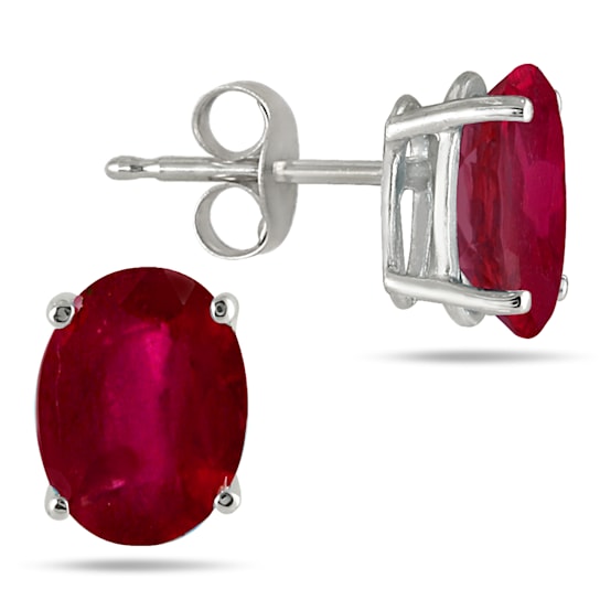 6x4MM All Natural Oval Ruby Stud Earrings in .925 Sterling Silver