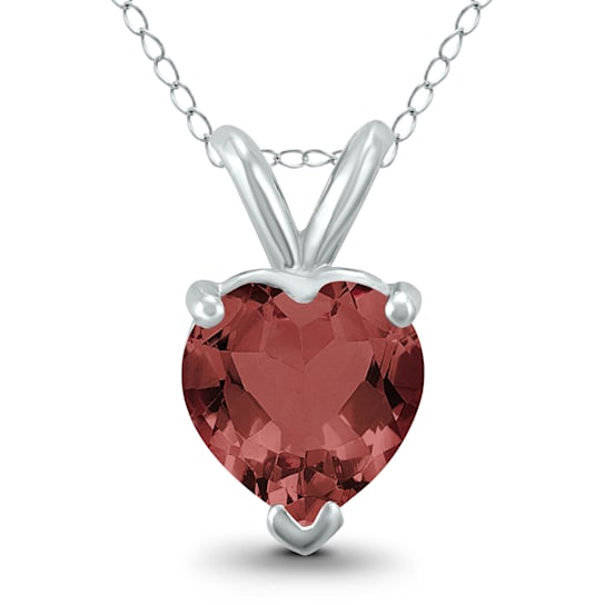 14K White Gold 7MM Heart Garnet Pendant
