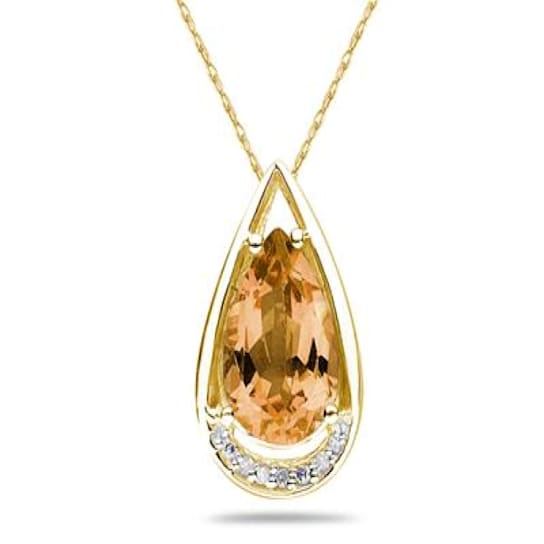 Pear Shaped Citrine and Diamond Raindrop Pendant in 10k Yellow Gold