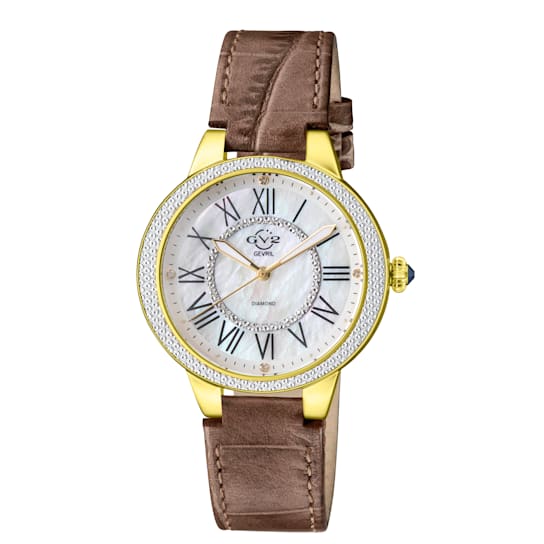 GV2 by Gevril Women's Astor II 9142-L8 MOP Dial Diamond Leather Swiss Watch