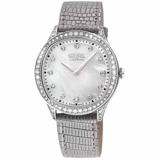 Gevril Women's Morcote Swiss Diamond Watch, 316L SS Case, White MOP,
Genuine Italian Leather Strap