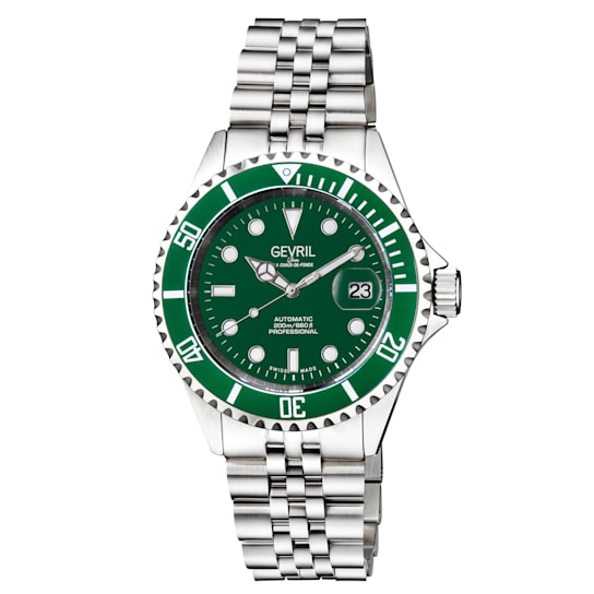 Gevril Men's Wall Street Green Emerald Dial, Green Ceramic Bezel
Stainless Steel Bracelet
