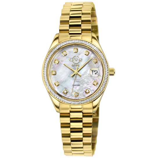 GV2 Women's Turin Diamond, White MOP Dial, IPYG Stainless Steel Watch