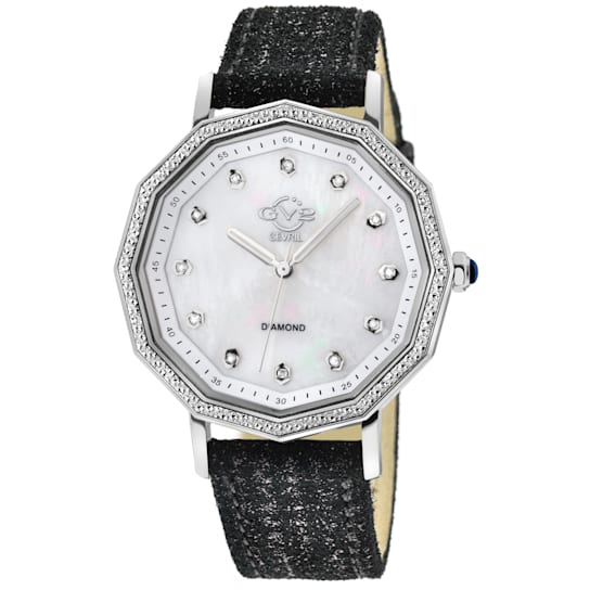 GV2 by Gevril Women's 14500 Spello MOP Dial Diamond Swiss Quartz Leather Watch