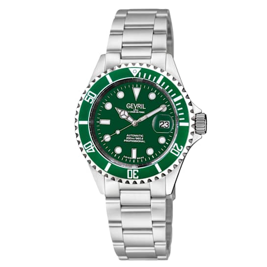 Gevril Men's Wall Street Green Emerald Dial, Green Ceramic Bezel
Stainless Steel Bracelet