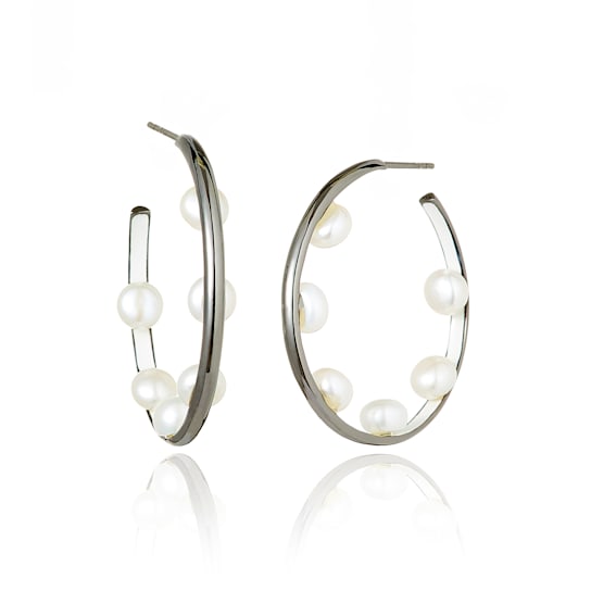 MCL Design Pearl Hoop Earrings