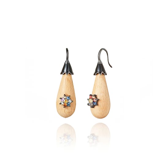 MCL Design Light Wood Sapphire Flower Drop Earrings