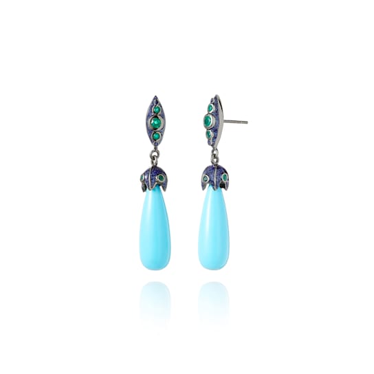 MCL Design Turquoise & Green Agate Drop Earrings