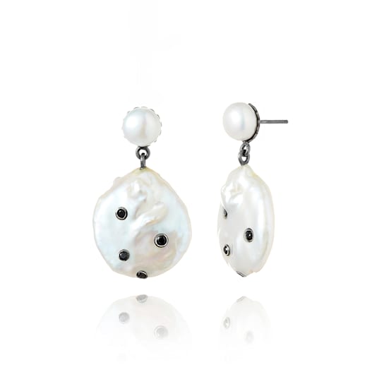 MCL Design Black Spinel Pearl Drop Earrings