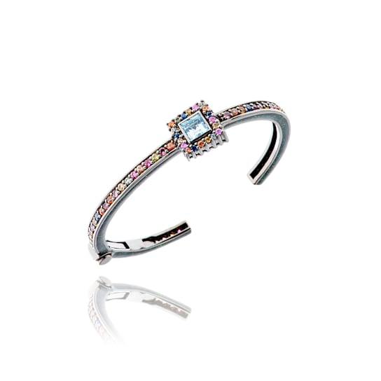 MCL Design Square Single Pave Sapphire & Blue Topaz Cuff Bracelet