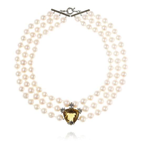 MCL Design White Pearl & Cognac Quartz Necklace