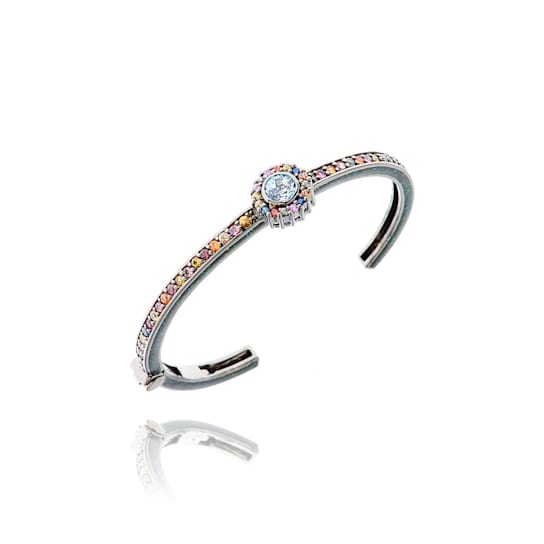 MCL Design Round Single Pave Sapphire & Blue Topaz Cuff Bracelet
