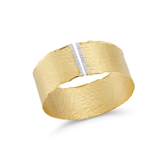 14K Yellow Gold Cuff Bracelet, Embellished with 0.35ct Diamonds