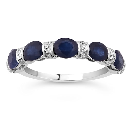 14K White Gold, 1.49ctw Blue Sapphire & 0.10ctw Diamond Ring
