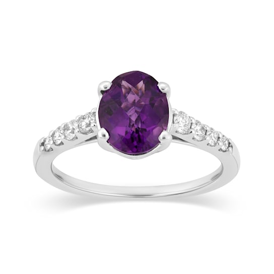 14K White Gold with 1.60 ctw African Amethyst and Diamond Ring
