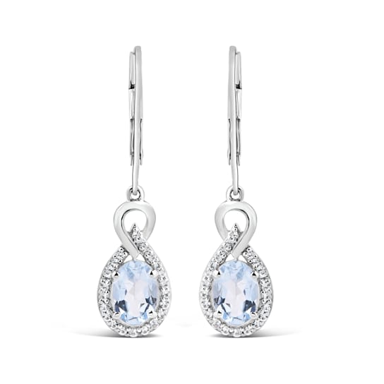 Sterling Silver Treasure Oval Aquamarine Dangle Earrings