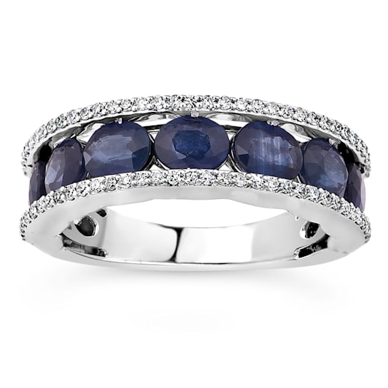 14K White Gold, 3.15ctw Blue Sapphire & 2.29 ctw Diamond Band Ring