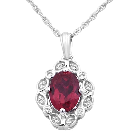 Sterling Silver, Created Ruby & Created White Sapphire Pendant, with
18" 8R Rope Chain